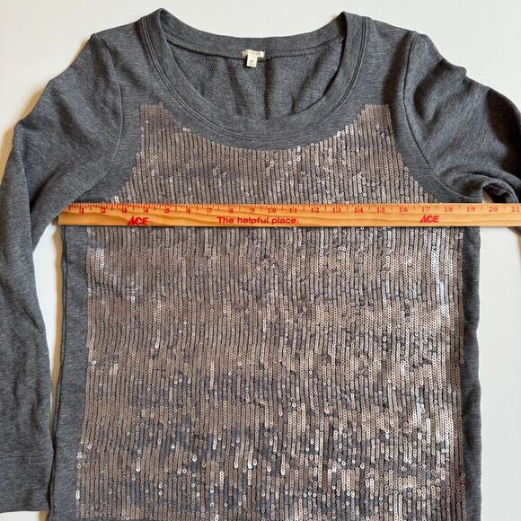 J. Crew Gray Sequin Women's Size Medium EUC Crew Neck Sweatshirt Holiday Sparkle - Picture 10 of 11